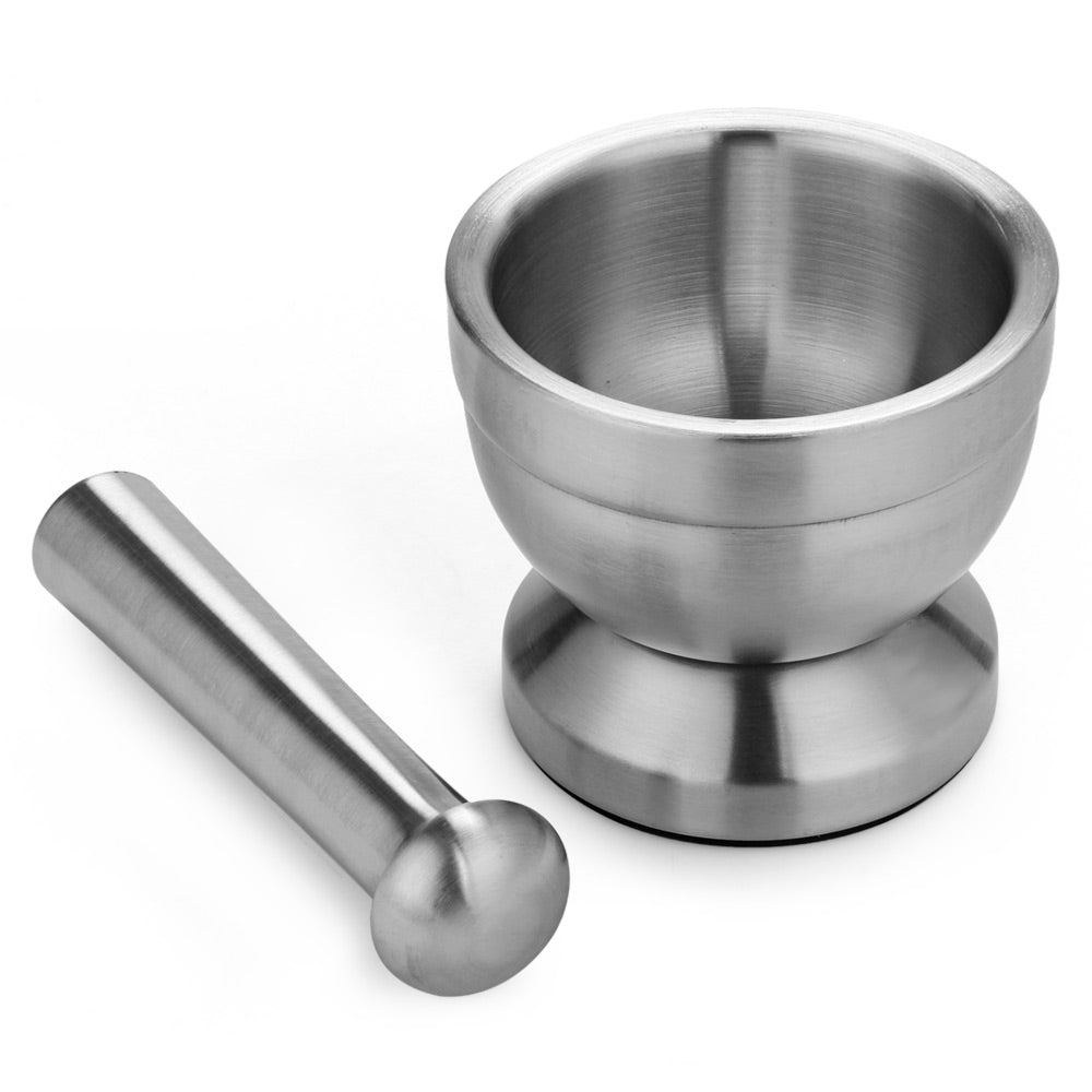 Double Stainless Steel Mortar and Pestle Pedestal Garlic Press Pot