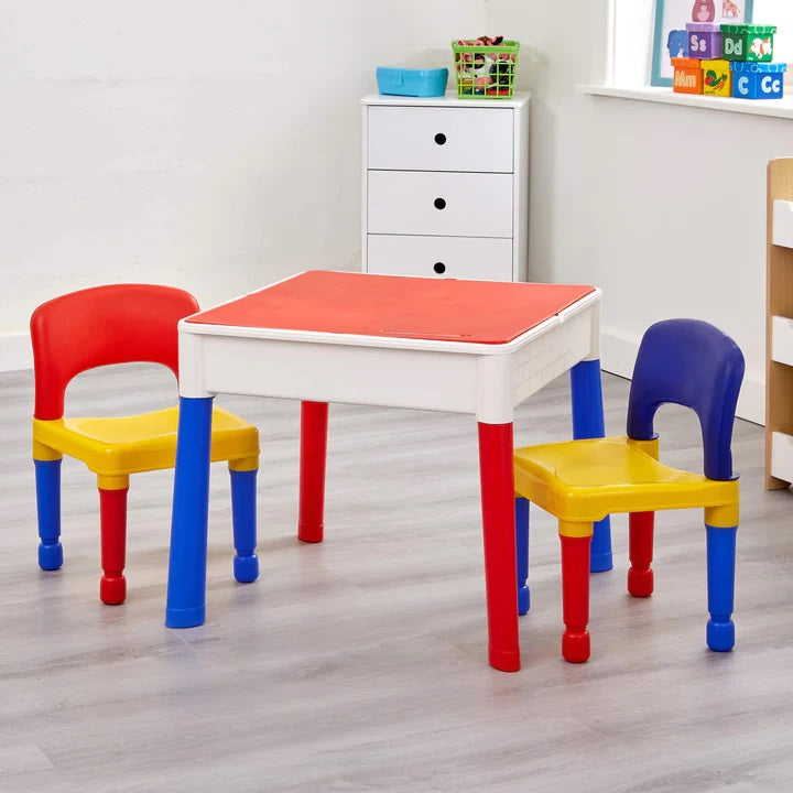 Kids Plastic Square 5-in-1 Activity Table and 2 Chairs