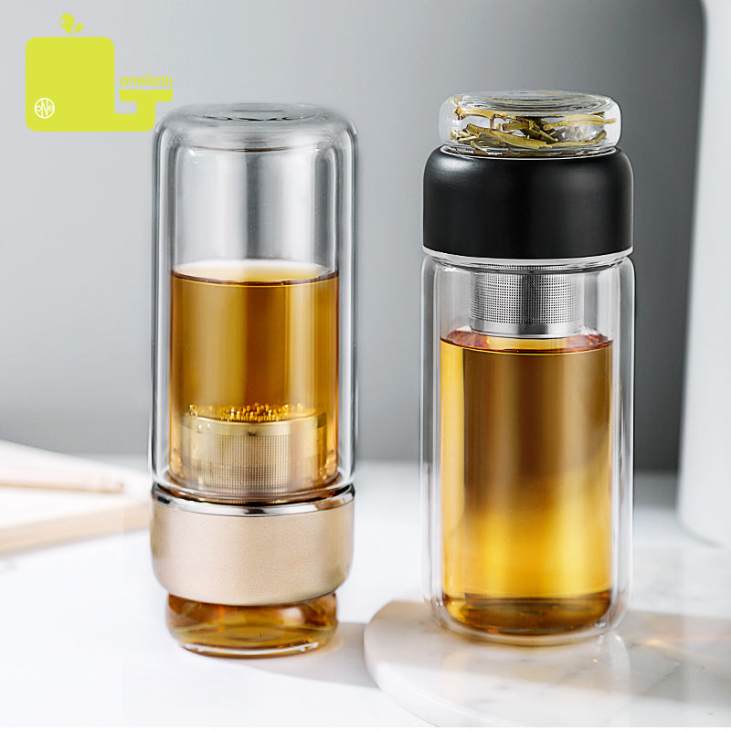 Tea Infuser Portable Double Wall Glass Mug Water Bottle