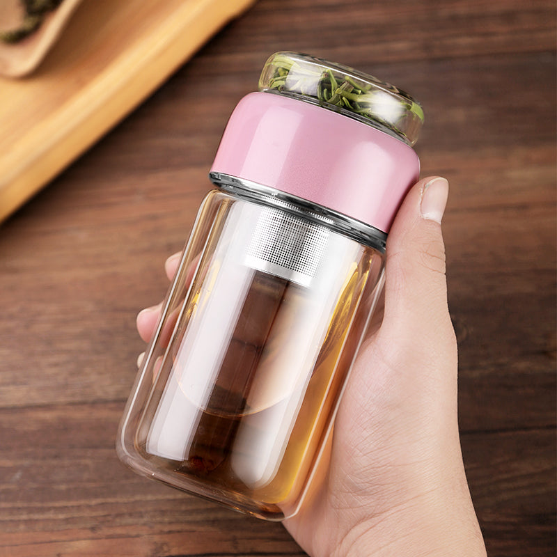 Tea Infuser Portable Double Wall Glass Mug Water Bottle