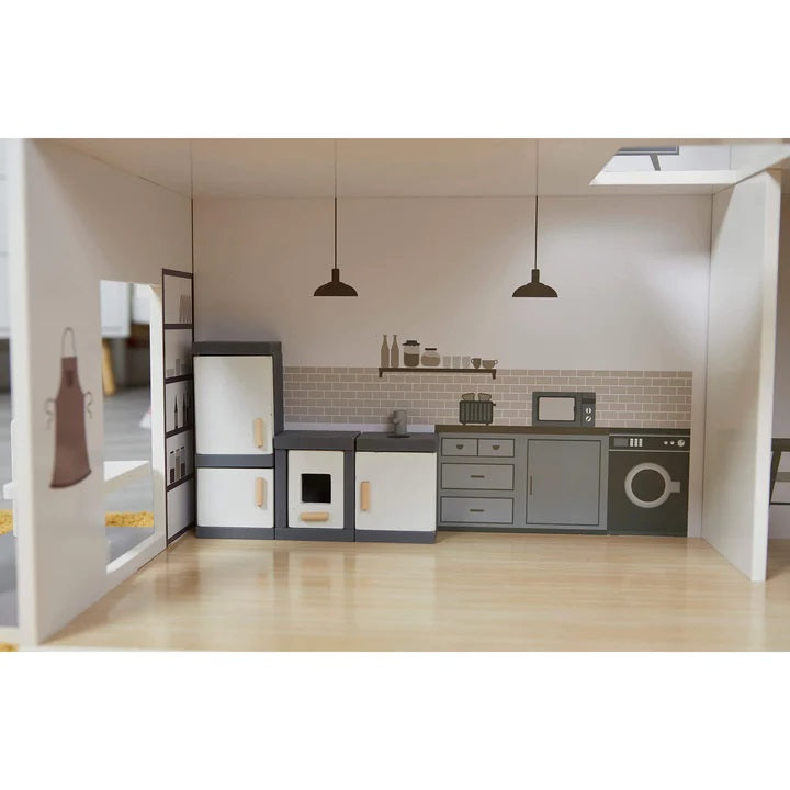 Contemporary Dolls House with 18 Handcrafted Wood Furniture Accessories