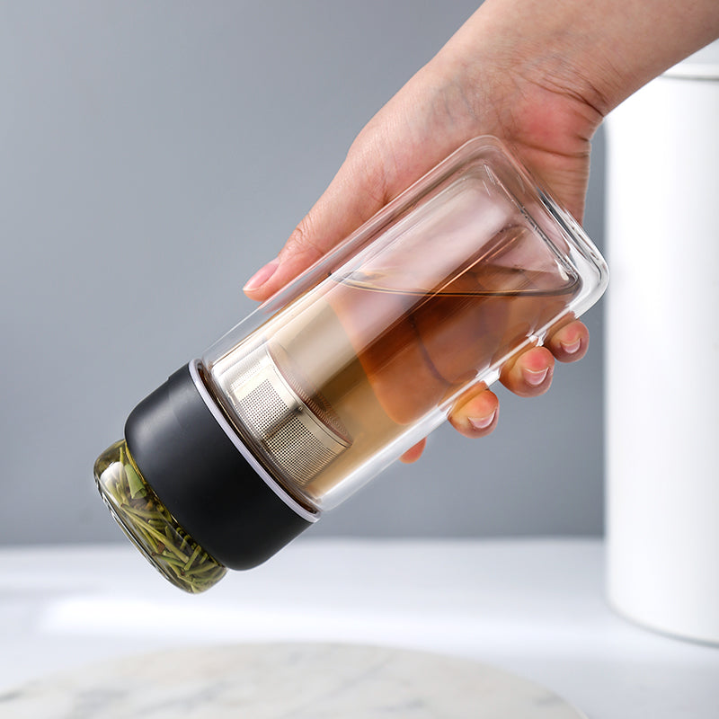 Tea Infuser Portable Double Wall Glass Mug Water Bottle