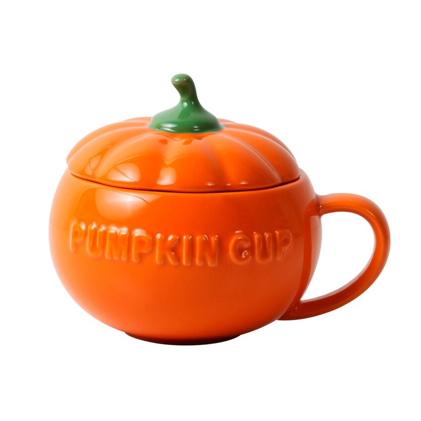 Cute Ceramic Coffee and Tea Drinking Pumpkin Cup with Lid