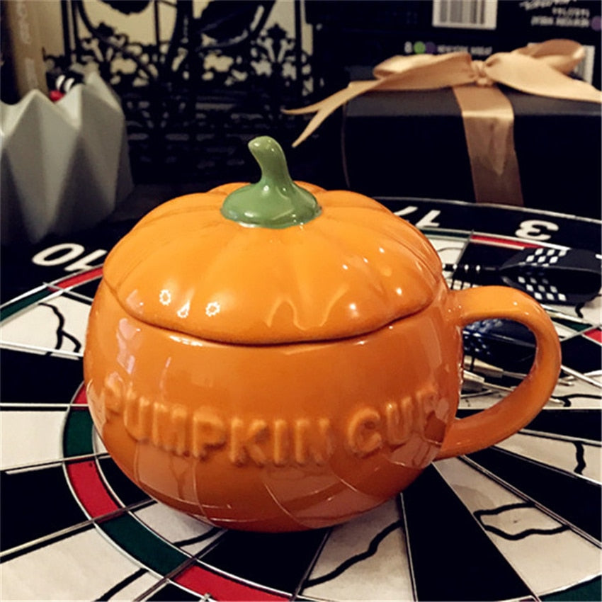 Cute Ceramic Coffee and Tea Drinking Pumpkin Cup with Lid