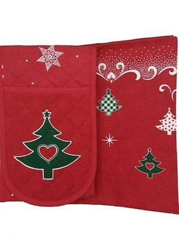 Tea Towel and Double Oven Glove Set - Scarlet Bloom