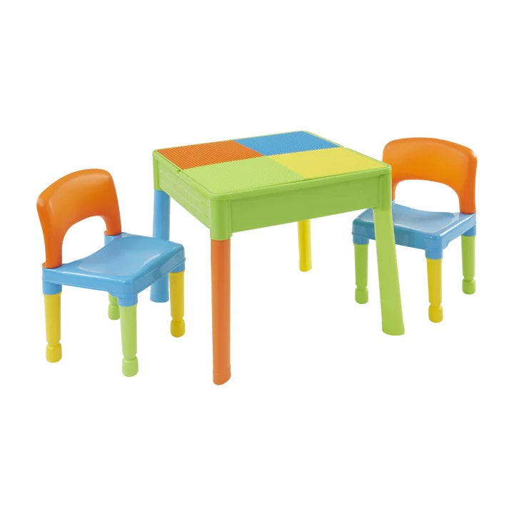 Kids Plastic Square 5-in-1 Activity Table and 2 Chairs