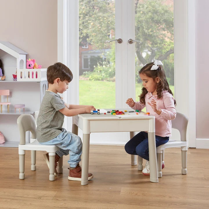 Kids Plastic Square 5-in-1 Activity Table and 2 Chairs