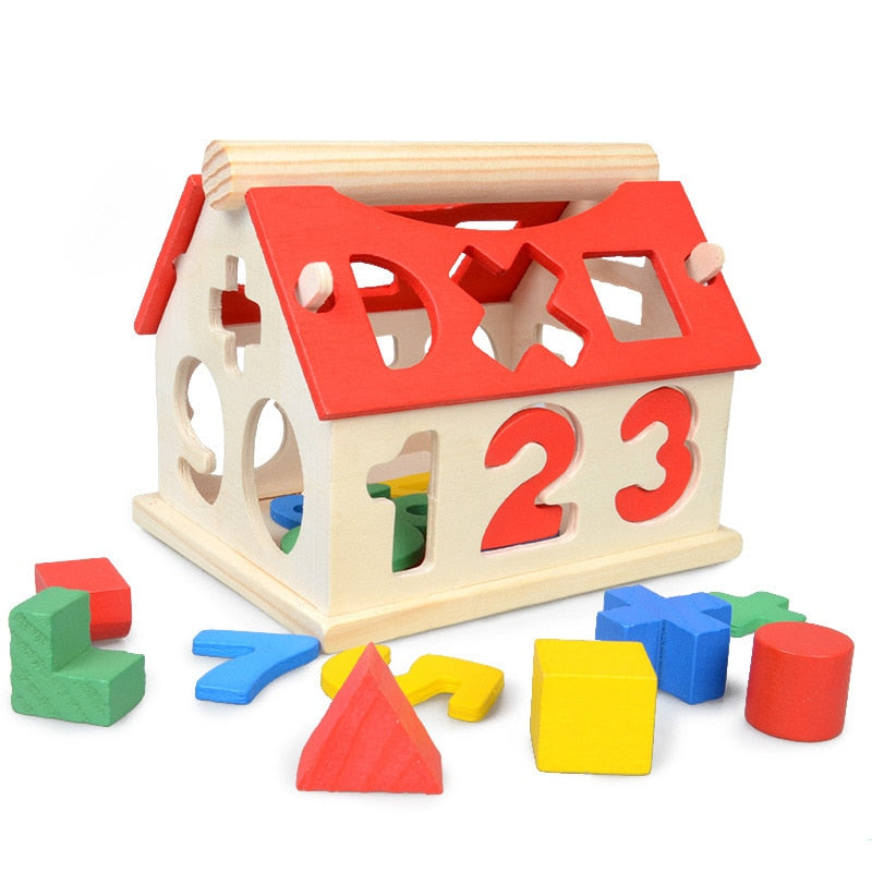 Building Blocks Number Letter Multicolor Kids Learning Wooden Toy House