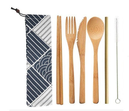 6 Piece Bamboo Wooden Dinnerware Cutlery Set