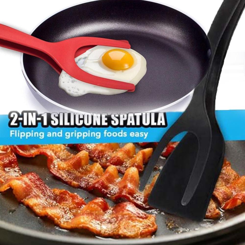 2 In 1 Grip and Flip Non-Stick Silicone Spatula and Kitchen Tongs