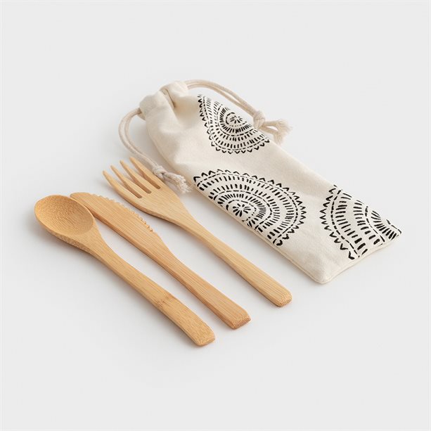 3 Piece Bamboo Cutlery Set