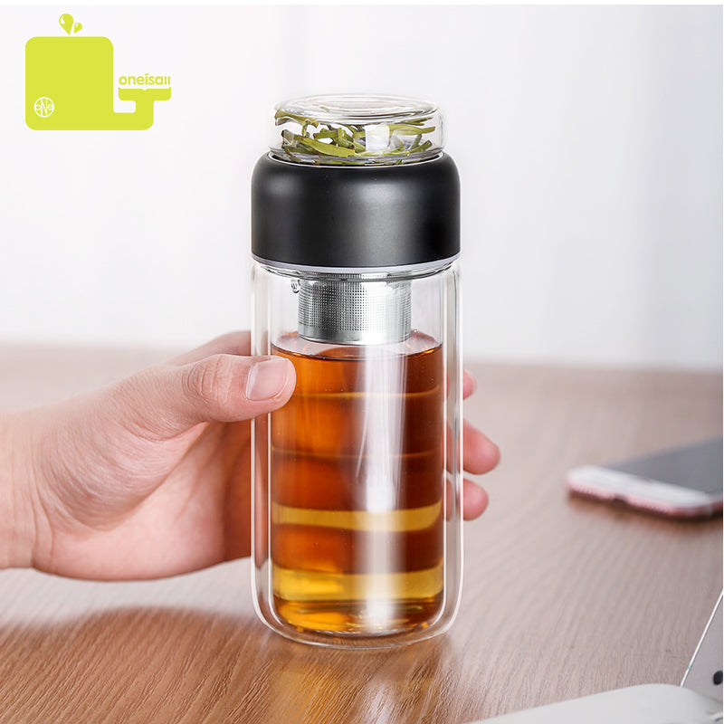 Tea Infuser Portable Double Wall Glass Mug Water Bottle