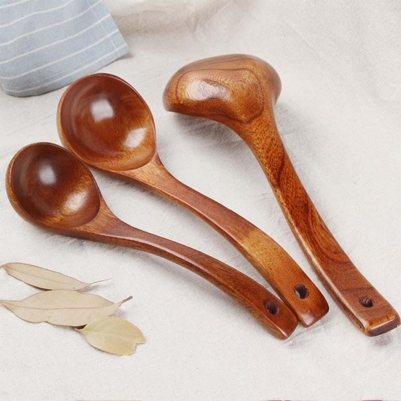 Long Handled Kitchen Cooking Utensil Bamboo Wooden Soup Spoon