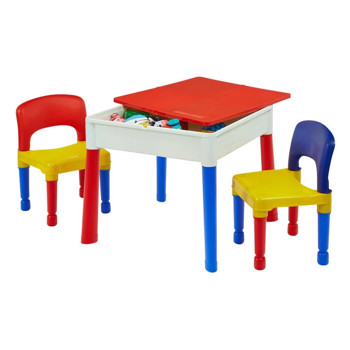 Kids Plastic Square 5-in-1 Activity Table and 2 Chairs