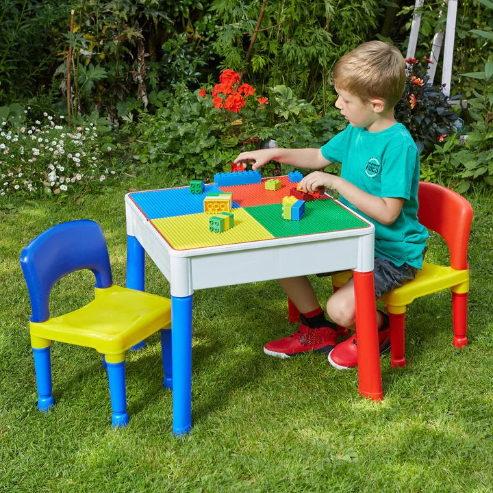 Kids Plastic Square 5-in-1 Activity Table and 2 Chairs