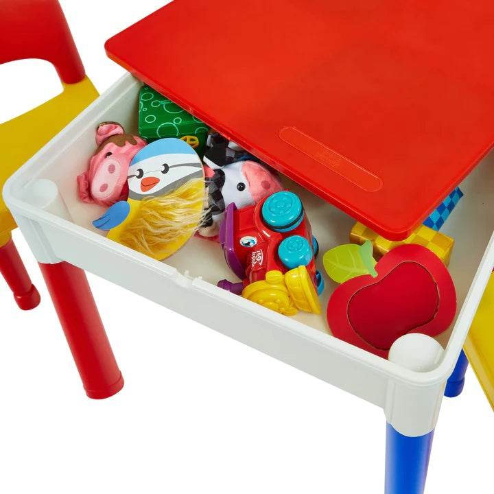 Kids Plastic Square 5-in-1 Activity Table and 2 Chairs