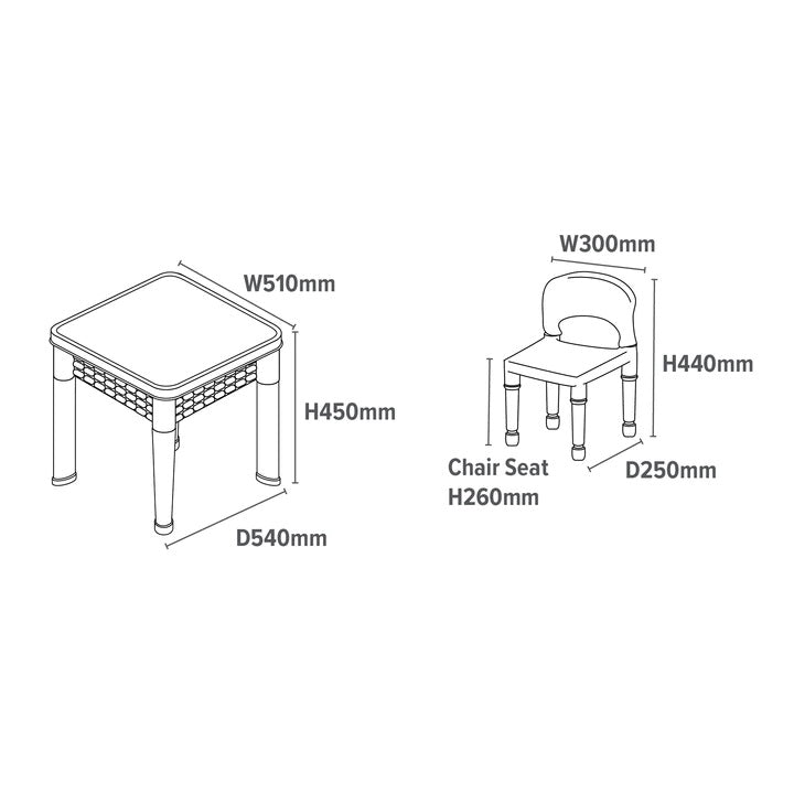 Kids Plastic Square 5-in-1 Activity Table and 2 Chairs