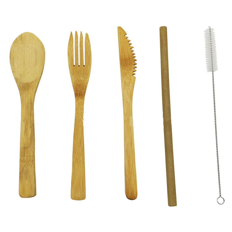 6 Piece Bamboo Wooden Dinnerware Cutlery Set