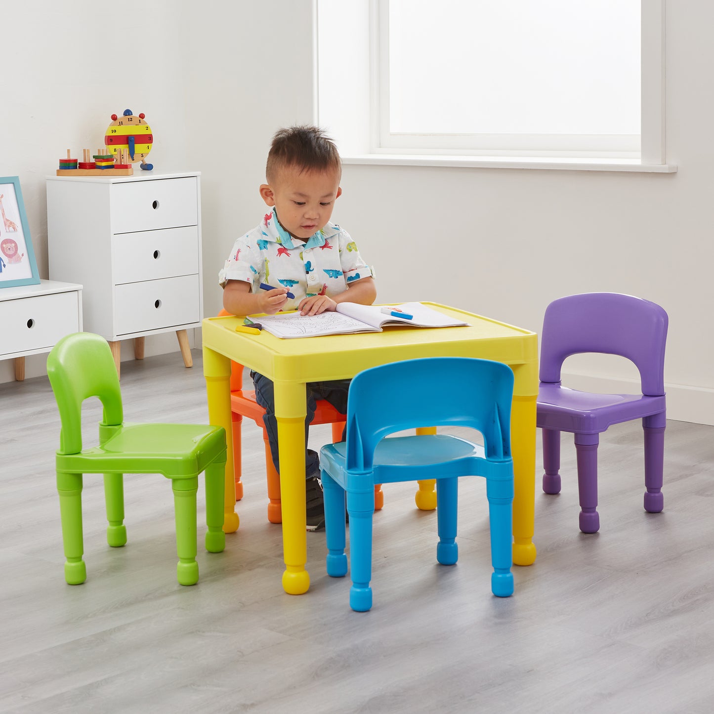 Children's Multi-Coloured Table and 4 Chairs Set