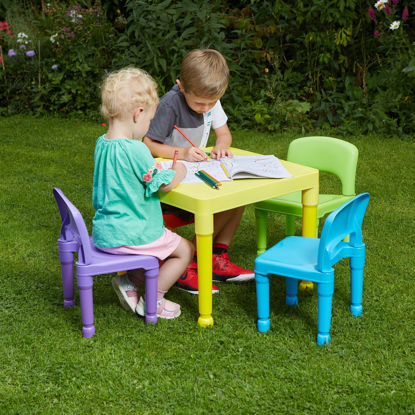 Children's Multi-Coloured Table and 4 Chairs Set