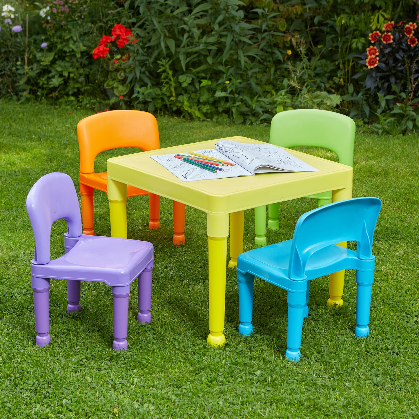 Children's Multi-Coloured Table and 4 Chairs Set