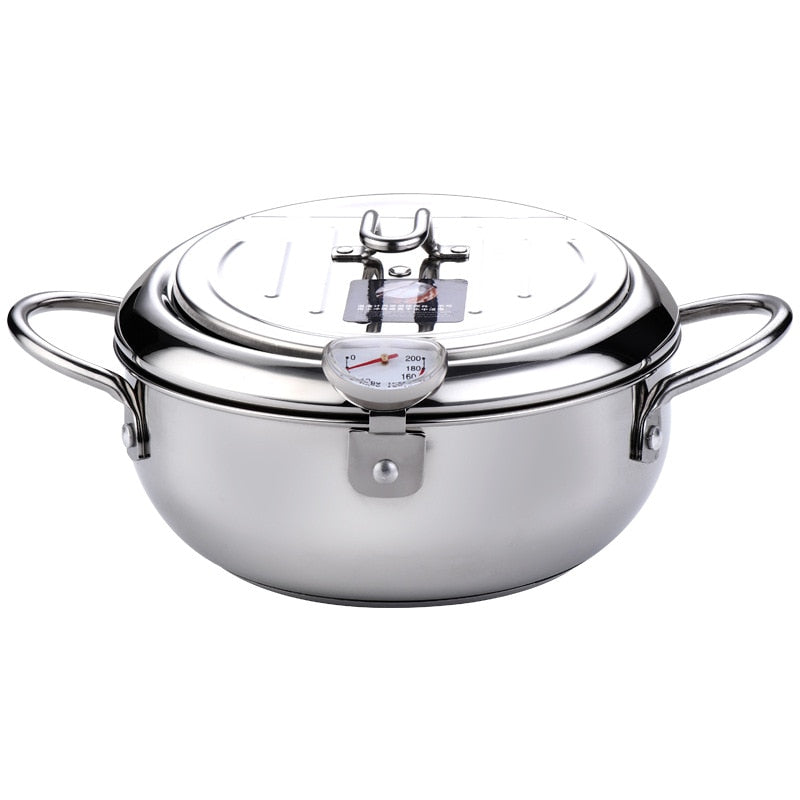 Japanese 304 Stainless Steel Deep Frying Pot with Thermometer and Lid