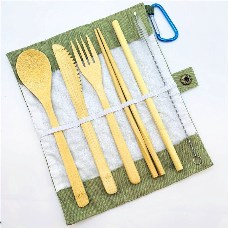 Portable Eco Friendly 7 Pieces Bamboo Cutlery Set