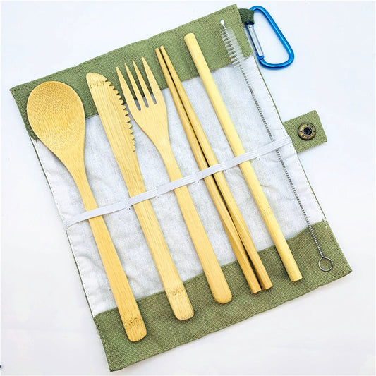 Portable Eco Friendly 7 Pieces Bamboo Cutlery Set