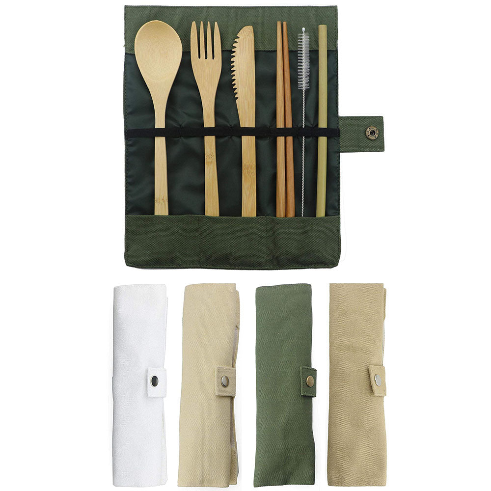 7-Piece Bamboo Dinnerware Cutlery Set with Straw