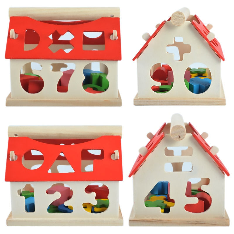 Building Blocks Number Letter Multicolor Kids Learning Wooden Toy House