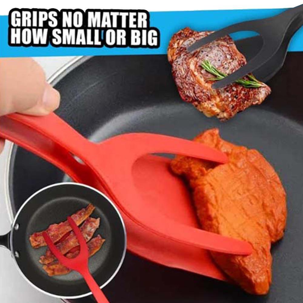 2 In 1 Grip and Flip Non-Stick Silicone Spatula and Kitchen Tongs