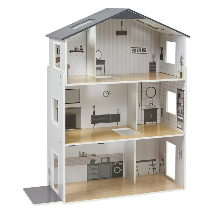 Contemporary Dolls House with 18 Handcrafted Wood Furniture Accessories