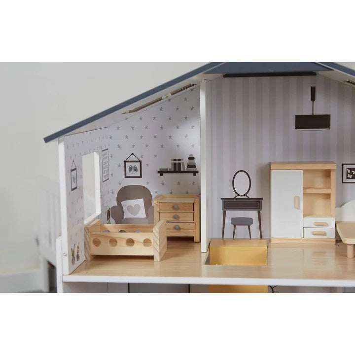 Contemporary Dolls House with 18 Handcrafted Wood Furniture Accessories