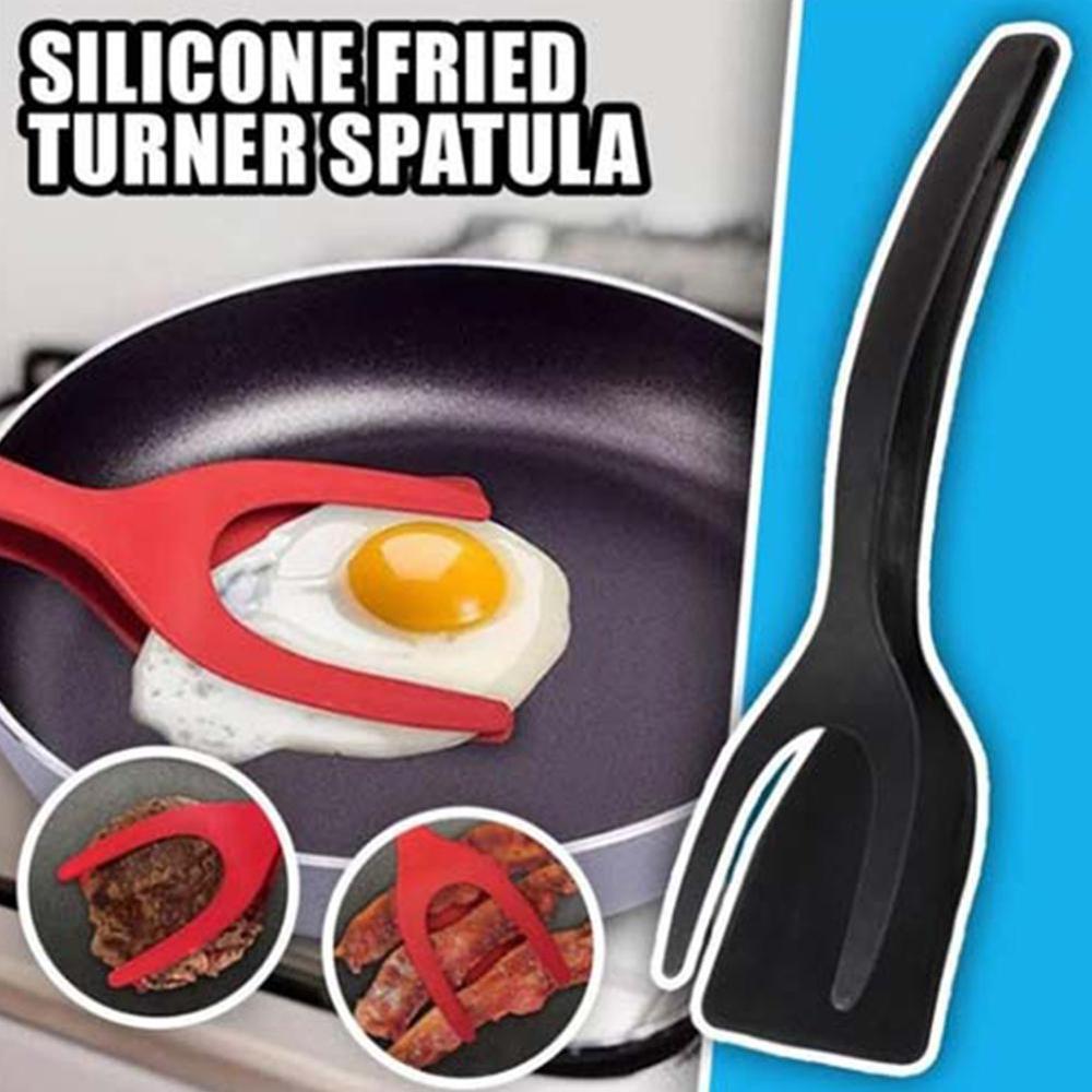 2 In 1 Grip and Flip Non-Stick Silicone Spatula and Kitchen Tongs