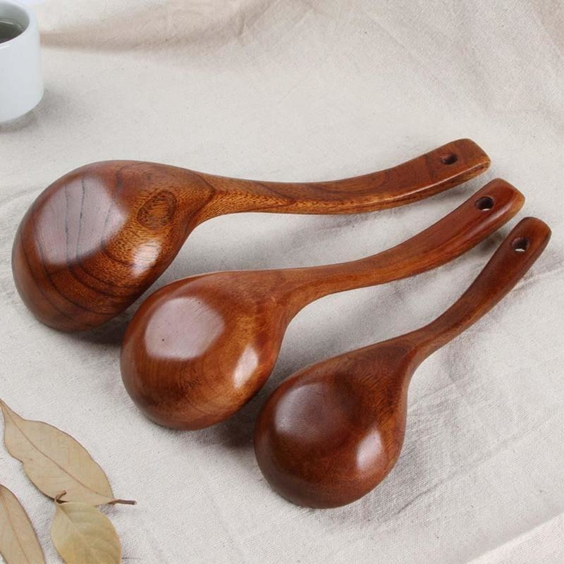 Long Handled Kitchen Cooking Utensil Bamboo Wooden Soup Spoon