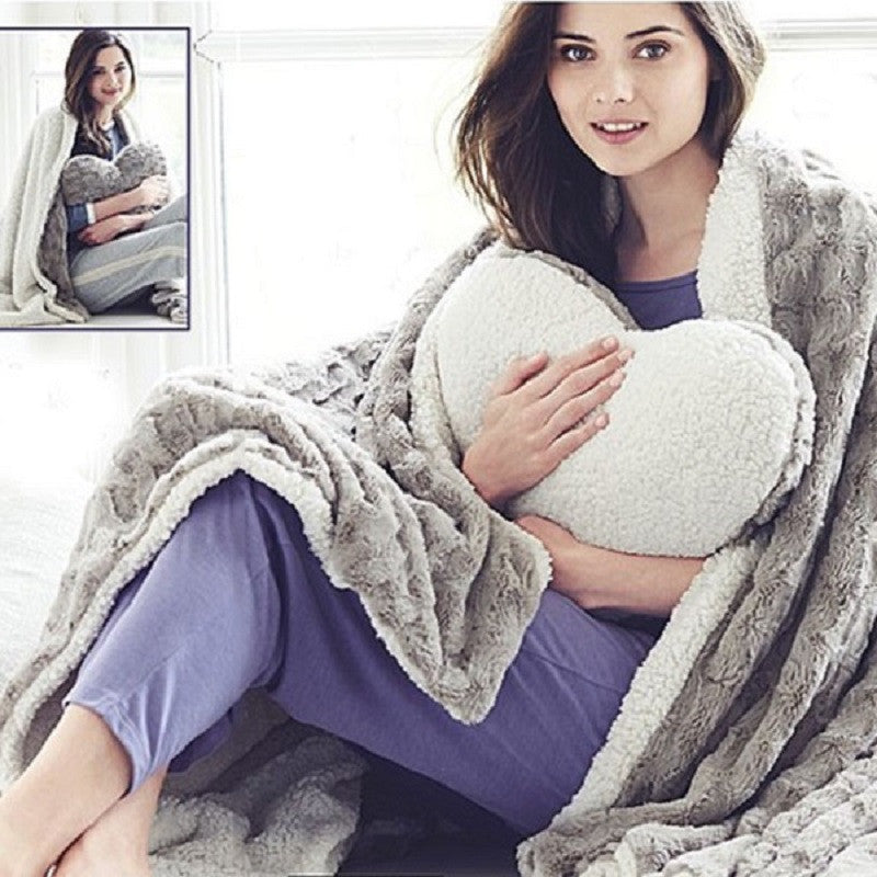 Reversible Faux Fur Heart Shaped Cushion - Scarlet Bloom
