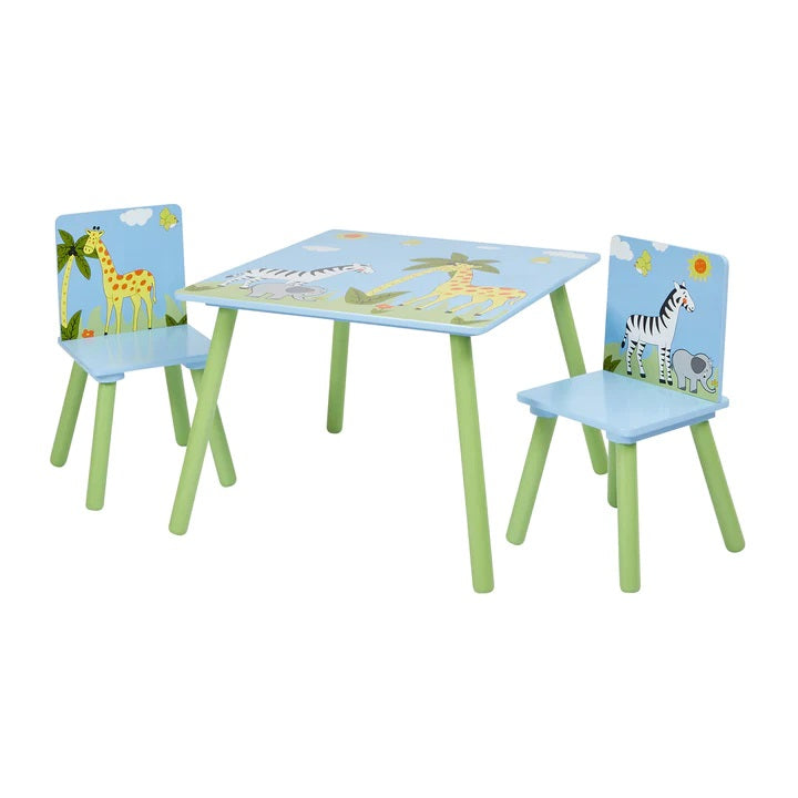 Children's Safari Square Wooden Table and 2 Chairs