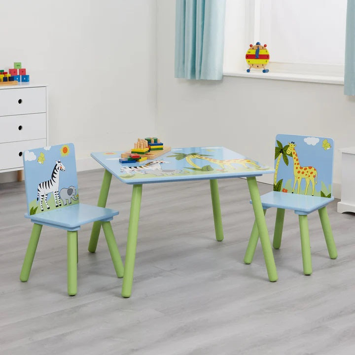 Children's Safari Square Wooden Table and 2 Chairs