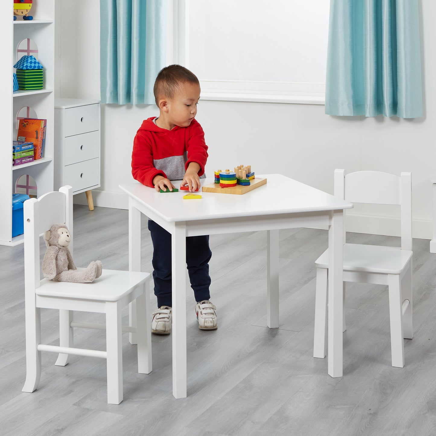 Kids White Wooden Table and Chair Set