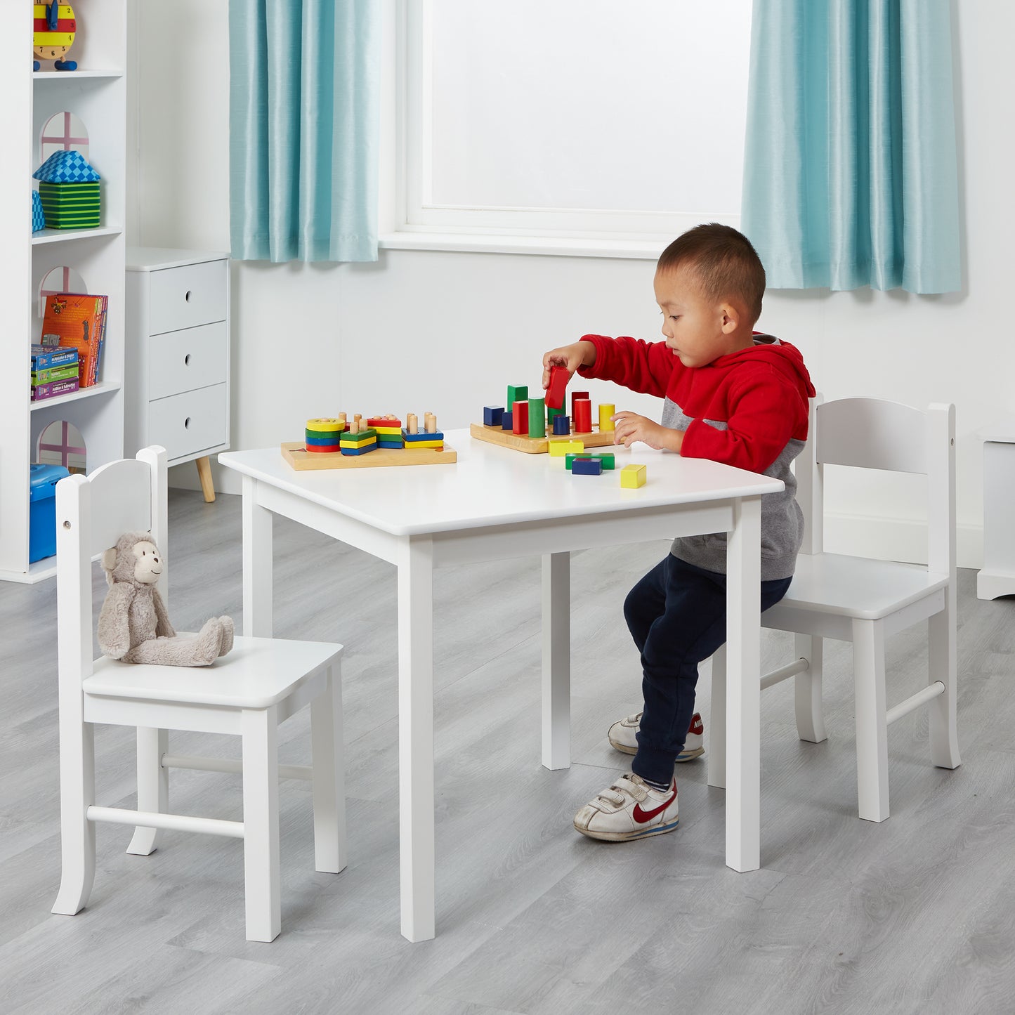 Kids White Wooden Table and Chair Set