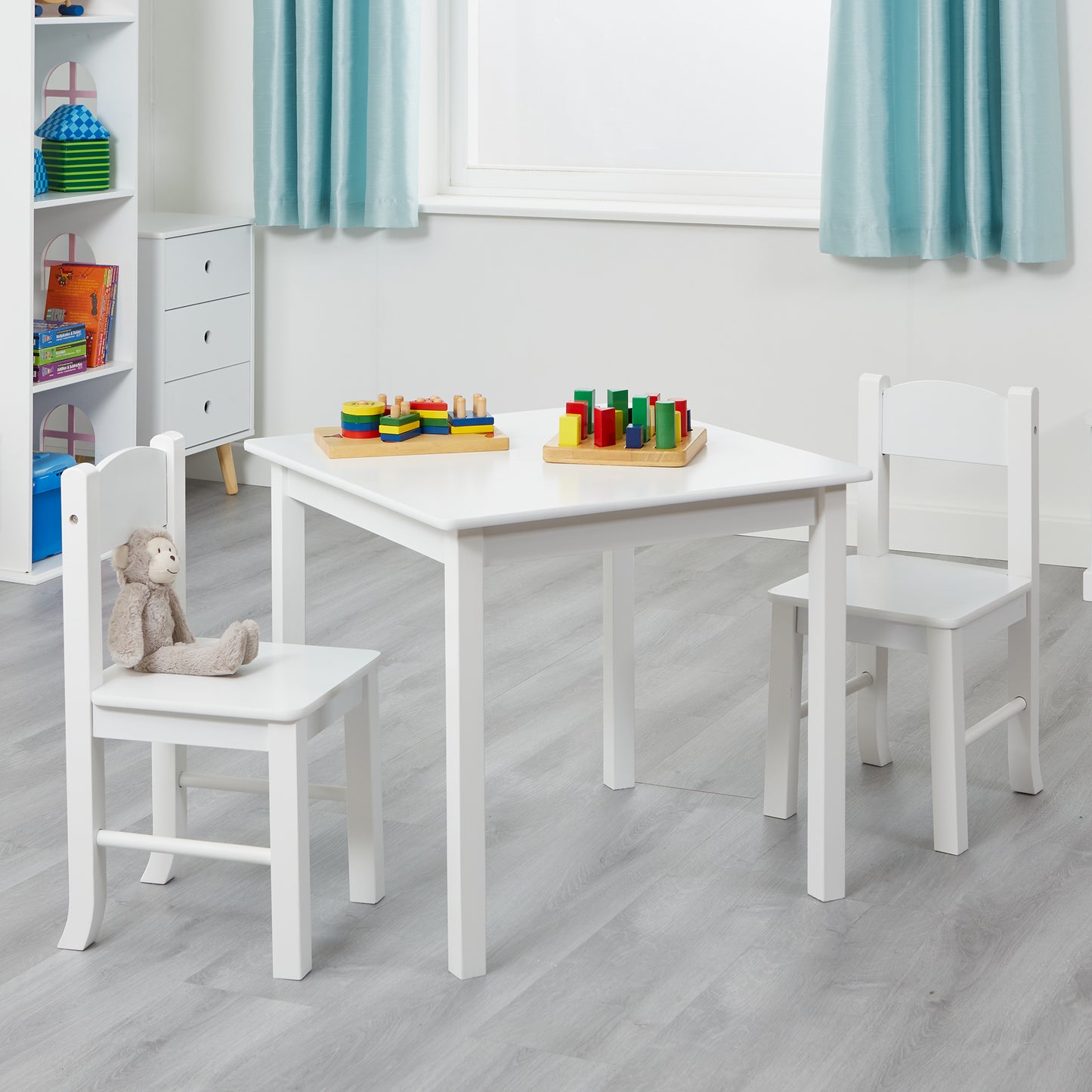 Kids White Wooden Table and Chair Set